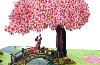 Pop-up Anniversary Cards 3D Cherry Blossom Bridge with Couple, Romantic Greeting Card for Wife, Husband, Her, Him, Wedding Card, Happy Valentines Day, 6x 8 Happy Mothers Day Pop-up Card
