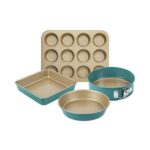 Prestige Nadiya Teal and Gold round Carbon Steel Bakeware Set Pack of 4