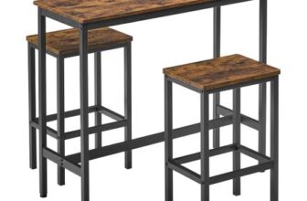 Prime Deal-VASAGLE Bar Table Set with 2 Stools, Rustic Brown/Black