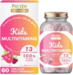 Proven A-Z Kids Multivitamin Chewable Tablets Raspberry Flavour Yummies 60 Tablets Daily Childrens Multivitamins with 13 Essential Vitamins for Immune Function, Bones, Teeth & Energy – 2 Month Supply