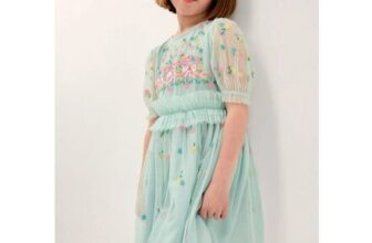 Puff Sleeve Floral Mesh Dress Blue