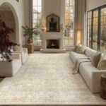 PureCozy Beige Rugs Living Room Large Washable Rug 200x300cm Non Slip Carpet for Bedroom Vintage Carpets Office Kitchen Dining Room Indoor Soft Low Pile Mat