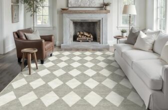 PureCozy Grey Living Room Area Rug, 240×300 cm Machine Washable Non Slip Checkered Boho Extra Large Rugs for Bedroom Dining Room Office, Stain Resistant Low Pile Carpet for Indoor Home Decor