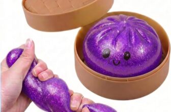 Purple Maltose Dumpling Squishy Stress Balls with Steamer, Soft Squeeze Stress Relief Dough for Adults, Cute Anxiety Relief Toy, Office Gifts, Stretchy Desk Toys, Novelty Party Favors