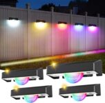 Quntis Solar Fence Lights Outdoor Garden Linear Light Effect, 4Pack Solar Step Lights with Warm White & 11 RGB Modes, Auto On/Off IP44 Waterproof Spotlights Stair Wall Patio Deck Yard Pathway Post