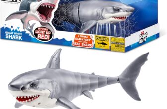 ROBO ALIVE Great White Shark Series 1 ZURU – Battery-Powered Light Up Shark Toy, Pool & Bath Toy for Kids, Fun Swimming & Diving Play