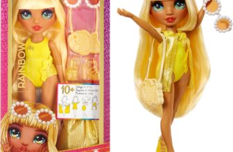Rainbow High Swim & Style – Sunny (Yellow) – 28 cm Doll with Shimmery Wrap to Style 10 Ways – Removable Swimsuit, Sandals, Fun Play Accessories – Kids Toy – Great for Ages 4-12 Years