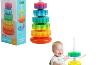 Rainbow Spinning Toy Stacking Ring Spin Gears Baby Montessori Early Educational Learning Toys for Girls Boys