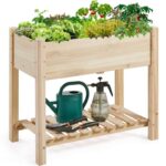 Raised Garden Bed 2 Tiers Wooden Raised Bed Planter Box with Storage Shelf 86 x 46 x 76cm