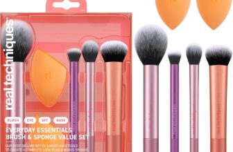 Real Techniques Everyday Essentials Makeup Sponge Kit, 4 Makeup Brushes and 2 Makeup Blender Sponges,Blush, Bronzer, Eyeshadow, and Powder, Synthetic Bristles, Cruelty-Free, 6 Piece Set