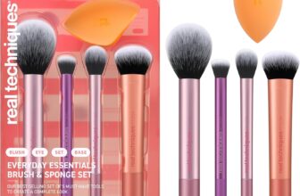 Real Techniques Everyday Essentials Makeup Sponge Kit for foundation, blush, bronzer, eyeshadow, powder, synthetic, cruelty-free tools and blender for flawless looks, 5 Piece Set