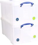 Really Useful Box Plastic Storage 64 Litre Clear (Pack of 2)