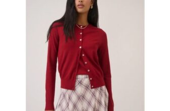 Red Crew Neck Cardigan