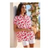 Red Floral Pleat Front Relaxed Overshirt
