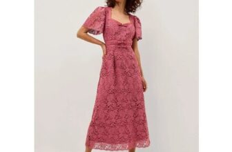 Regina Short Sleeve Lace Midi Dress Pink