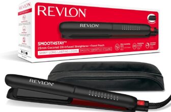 Revlon Smoothstay Coconut Oil-Infused Hair Straightener (25mm Triple-Coated Ceramic Plates, Floating Plates with Rounded Edges, Customizable Temperature up to 235C, Storage Pouch Included) RVST2211P