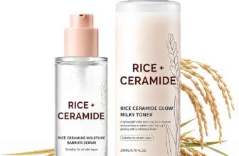 Rice Milky Toner 200 ML RiceCeramide Hydrating Barrier Serum 50ML – Rice Toner for Face & RiceSerum, Hydrating & Barrier Care, Niacinamide, Ceramide Glass Skin Care Set
