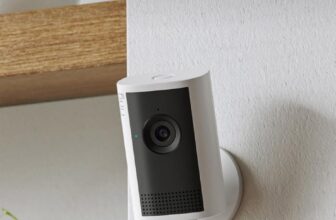 Ring Indoor Camera Plus (newest gen) Plug-In Security Camera Retinal 2K, 4x Enhanced Zoom, Low-Light Sight, Manual Lens Cover 30-day free trial of Ring Subscription Plan
