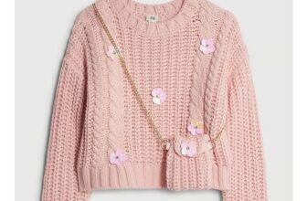River Island River Island Girls Jumper & Bag Set Pink Knitted Flower