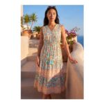 Roman Aqua Petite Paisley Print Tassel Midi Dress
