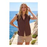 Roman Chocolate Frill Sleeve Blouse
