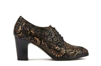 Roulette Gold Feathers Womens Leather Heeled Oxford Lace-Up