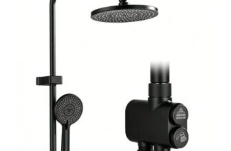 Rozin Shower Riser Rail Kit, Black, 10 Rainfall Head, Adjustable