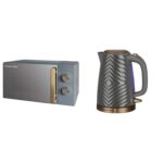 Russell Hobbs 17 Litre 700W Grey Solo Manual Microwave With Groove Design, 5 Power Levels & 26382 Groove Electric Kettle