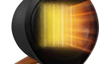 Russell Hobbs Electric Heater 1500W Retro Tripod Mini Ceramic Heater Scandi Wood Effect in Black with 2 Heat Settings, Touch Control, Overheat Protection, 2 Year Guarantee RHMCH1009B-SCA
