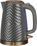Russell Hobbs Groove Electric 1.7L Cordless Kettle (Fast Boil 3KW, Grey textured plastic with brushed gold accents, Removable washable anti-scale filter, Push to open lid, Perfect pour spout) 26382