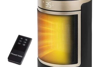 Russell Hobbs Space Heater in Black & Gold 1500W Silent Portable Oscillating Ceramic Electric Heater – Like New – Sold by Amazon Resale