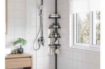 SONGMICS 4-Tier Corner Shower Shelf, Adjustable Black BCB001B01