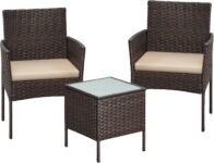 SONGMICS Garden Furniture Sets, Polyrattan Outdoor Patio Furniture, Conservatory PE Wicker Furniture, for Patio Balcony Backyard, Brown and Taupe GGF031K01