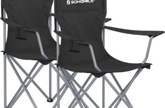 SONGMICS Set of 2 Folding Chairs, Camping Chairs, Comfortable Heavy Duty Structure, Max. Load 150 kg, with Drink Holder, Outdoor Chair