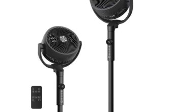 SONGMICS Standing Fan for Bedroom, 20 dB Quiet Pedestal Fan with Remote, Cooling Air Circulator, 120135 Oscillating, 15 Speeds