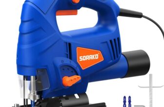 SORAKO 600W Corded Electric Jigsaw for Wood & Metal – 800-3000SPM with 6 Speeds 3 Orbital Settings 45 Bevel