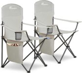 SUNMER Folding Camping Chairs – Set of 2, Extra-Wide Lightweight Outdoor Chairs with Armrests, Cup Holder and a Side Pocket – 120kg Capacity per Chair – Professional Travel & Garden Seating – Grey