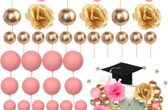 SYKYCTCY 33 Pack 2026 Graduation Cake Topper Grad Cap Tassel Diploma Flowers Little Stars Balls Cake Pick for 2026 Graduation Theme Party Cake Decorations Supplies