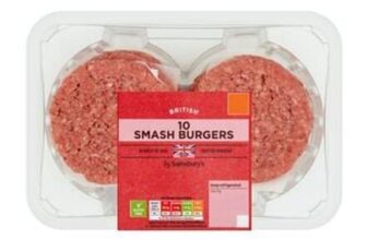 Sainsburys 10 British Smash Burgers 750g (Nectar)