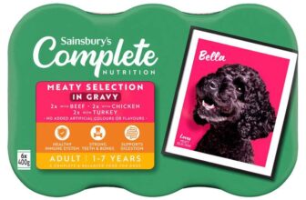 Sainsburys 6 x 400g Complete Nutrition Adult Dog 1 – 7 Years Food Meat Selection in Gravy