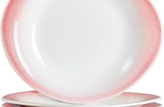 Salad Plates, Dinner Plates 9.5 inch Ceramic Plates Modern Curve Oval Plate Set of 4 Large Serving Dishes for Appetizer Dessert Pasta Pizza Scratch Resistant, Dishwasher, Microwave, Oven Safe – Pink