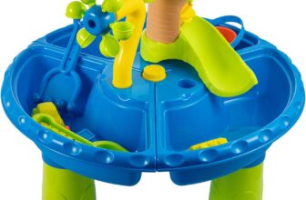 Sand and Water Table for Toddlers, Double Compartment Sensory Play Table Portable Outdoor Water Play Set with Water Wheel, Boat & Moulds for Kids 18 Months (21)