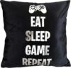 Sass Party & Gifts Eat Sleep Game Repeat Cushion Cover – Great Gift for A Gaming Fan
