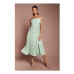 Satin Lace Pleated Midi Dress