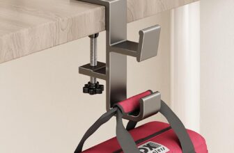 Schreibtisch Hook for Bags, Bag Hook for Table, Aluminium Under-Desk Handbag Hanger, Desk-Mounted Backpack Holder, Umbrella, Headphone Holder – Grey