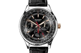 Sekonda Maverick Mens 43mm Quartz Analogue Watch, Black Leather Strap