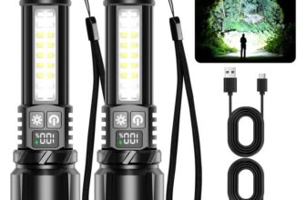 Shadowhawk 2 Pack LED Torch Rechargeable, Super Bright 2200LM Flashlight with COB Light,Built-in Battery. Sold By HKYueqihangLTD FBA