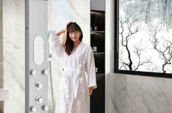 Shower Mixer Tower with 5-Function Shower Column with Shower Head and Hose Rain &Waterfall Shower Rail Massage Jets Handset and Bath Spout Shower Panel Stainless Steel Brushed