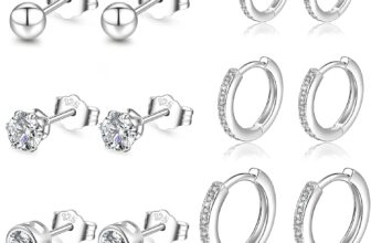 Silver Hoops Earrings for Women 925 Sterling Silver Hoop Earrings with Silver Stud Earrings Set with Cubic Zirconia Unisex Sleeper Huggie Small Hoop Earrings for Men Women(4mm31 8/10/12mm) PABBEU