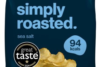 Simply Roasted – Sea Salt Crisps 24 x 21.5g Impulse Bags Just 3 Ingredients Vegan 50% Less Fat Under 99 Calories Per Serve Triple Cooked for the Ultimate Crunch Gluten & Allergen-Free